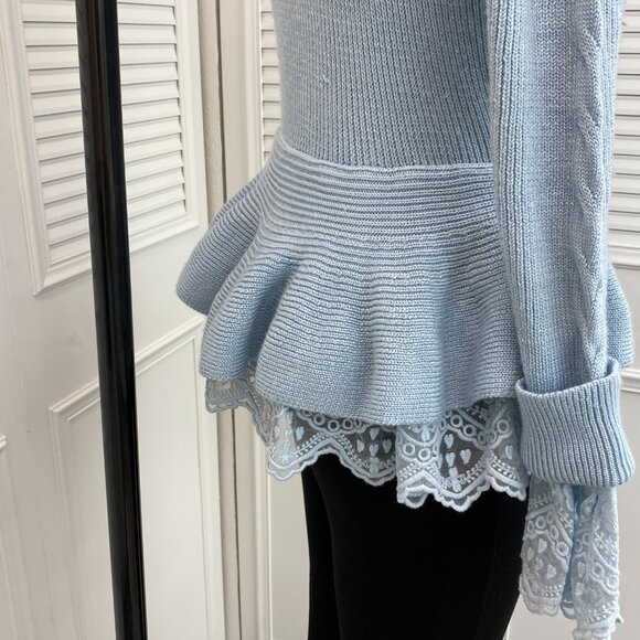 Endless Rose Pale Blue Sweater Sz M with peplum and lace - Picture 5 of 12